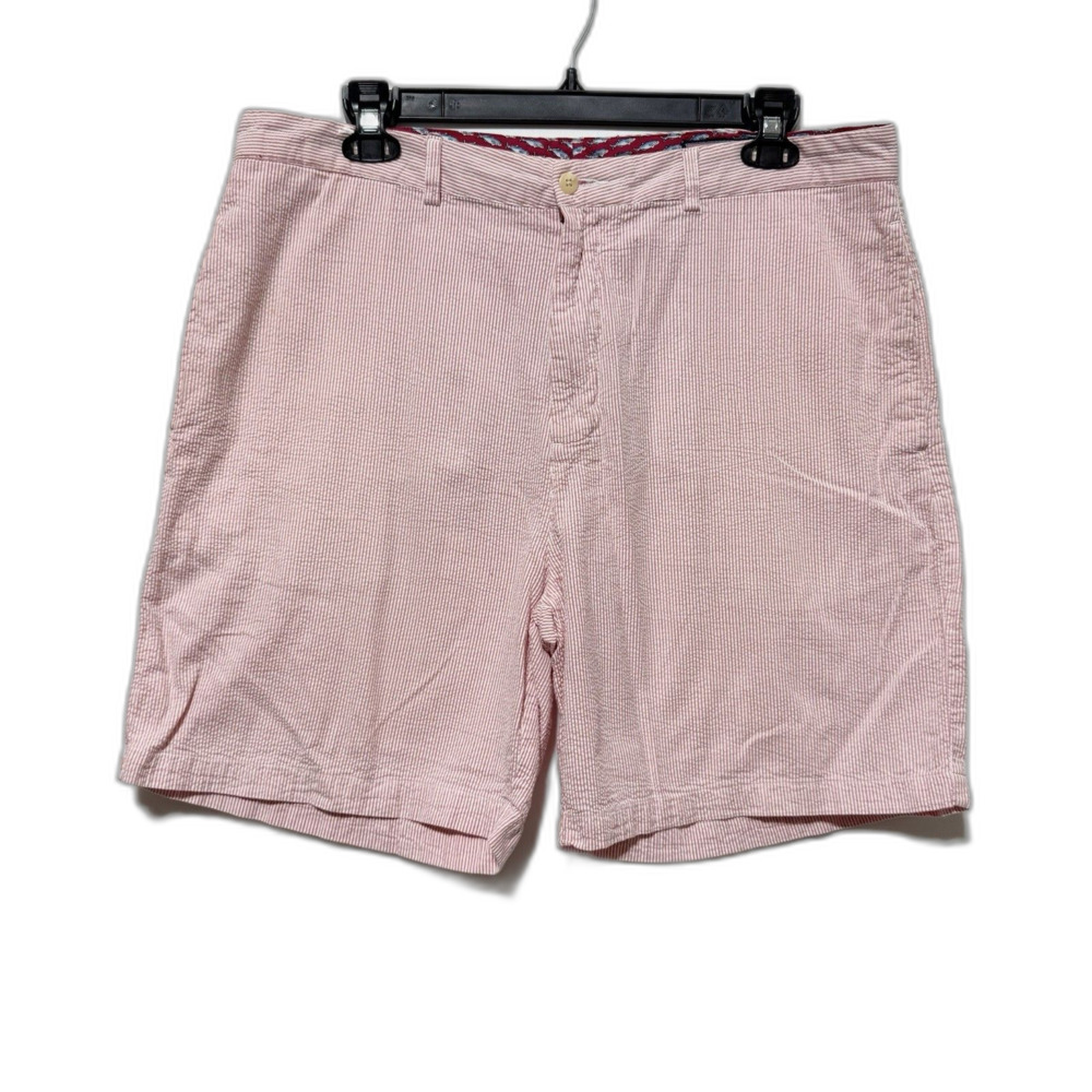 Vineyard Vines Mens Shorts Size 38 Pink White Seersucker Stripe Cotton Preppy